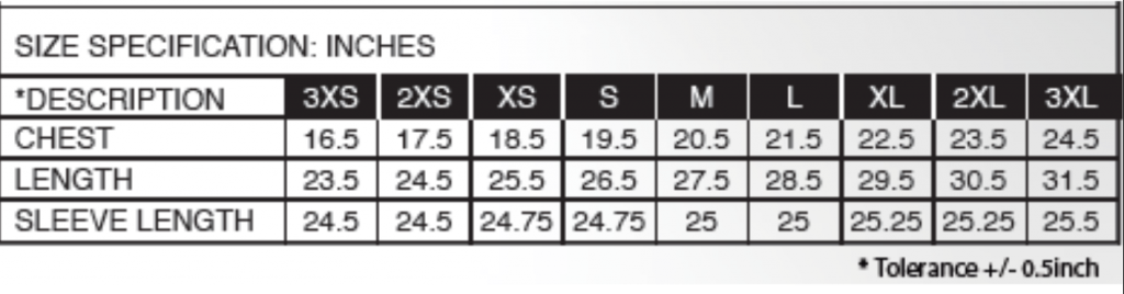 jacket sizing chart