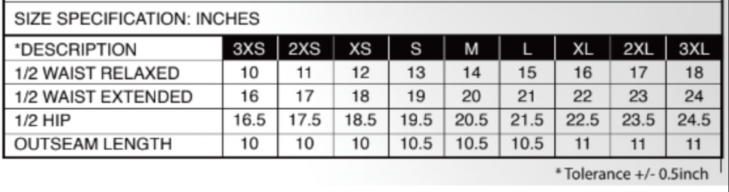 Men Shorts Sizing Chart